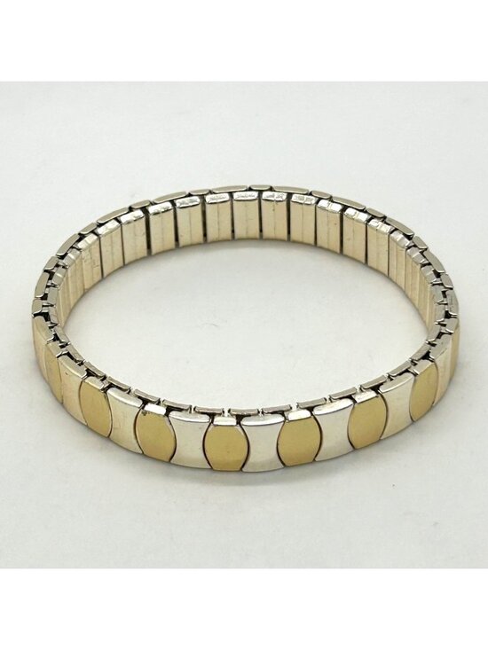 Estate Jewelry - Vintage Gold Tone and Silver Tone Stretch Expansion Bracelet Mid Century Classic